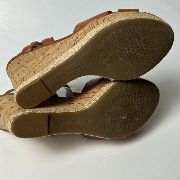 FRANCO SARTO Seema Women's Sz 9 M Tan Leather T-Strap Cork sandals Heels Shoe - Picture 8 of 11